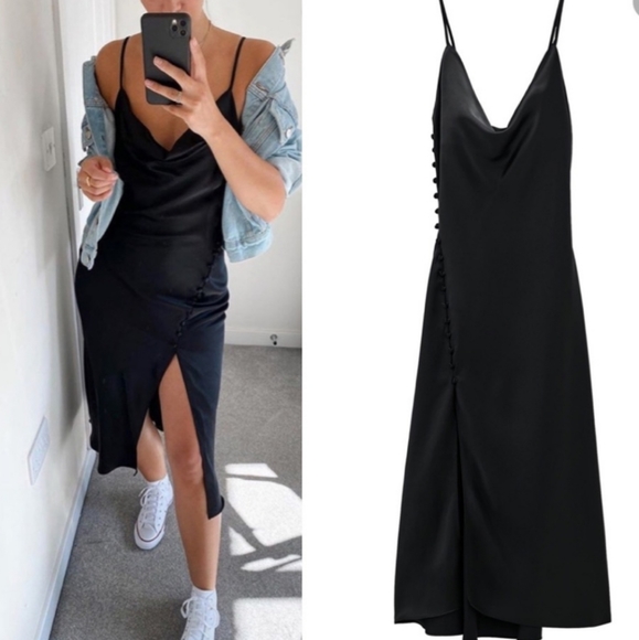 Zara * Satin Effect Slip Dress Black - Picture 6 of 7